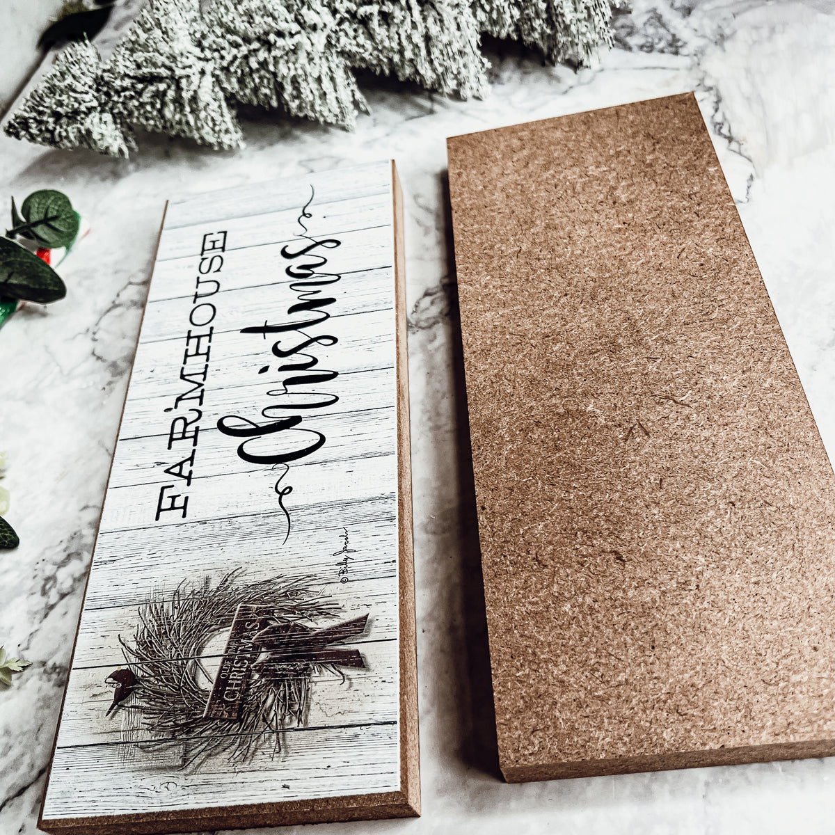 Farmhouse Christmas Sign Wooden Rustic Holiday Decor Minimalist Neutral 10x4 BandsCo Straps