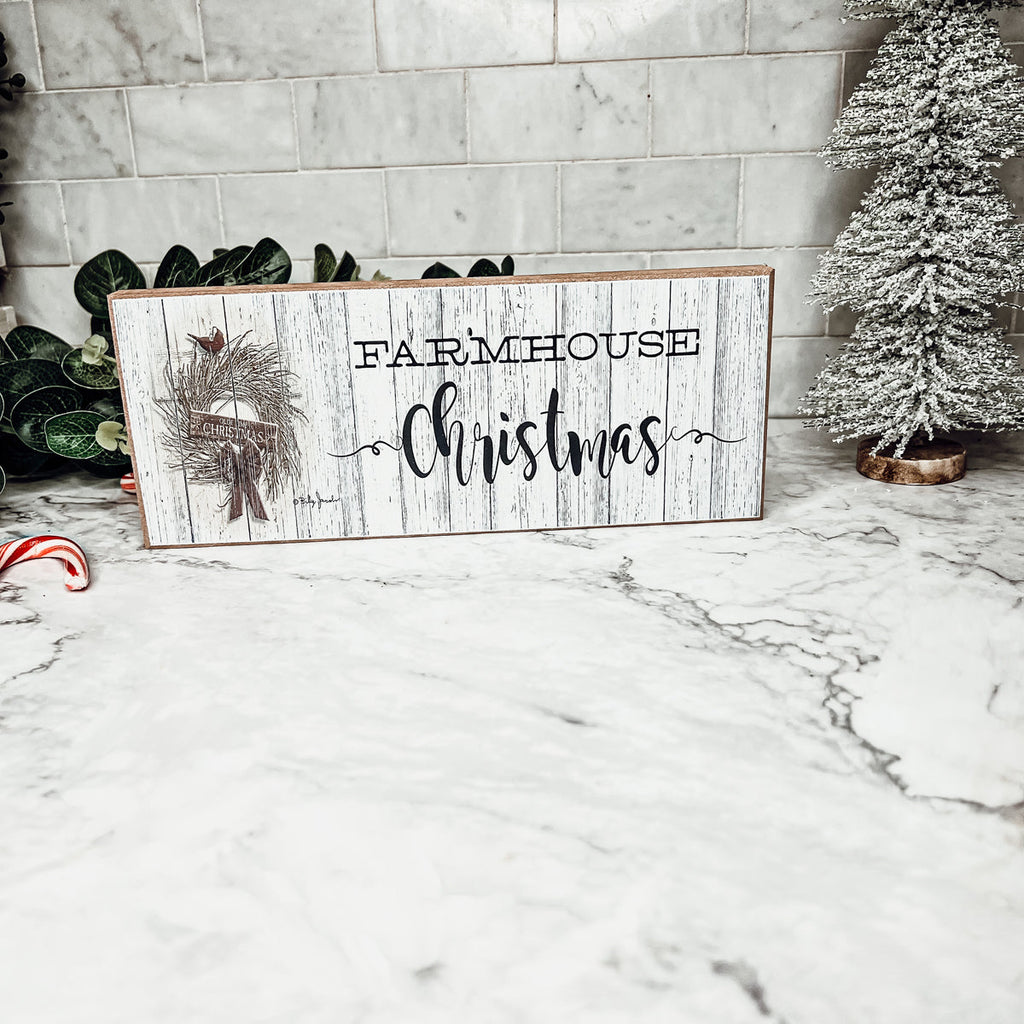 Farmhouse Christmas Sign Wooden Rustic Holiday Decor Minimalist Neutral 10x4 BandsCo Straps