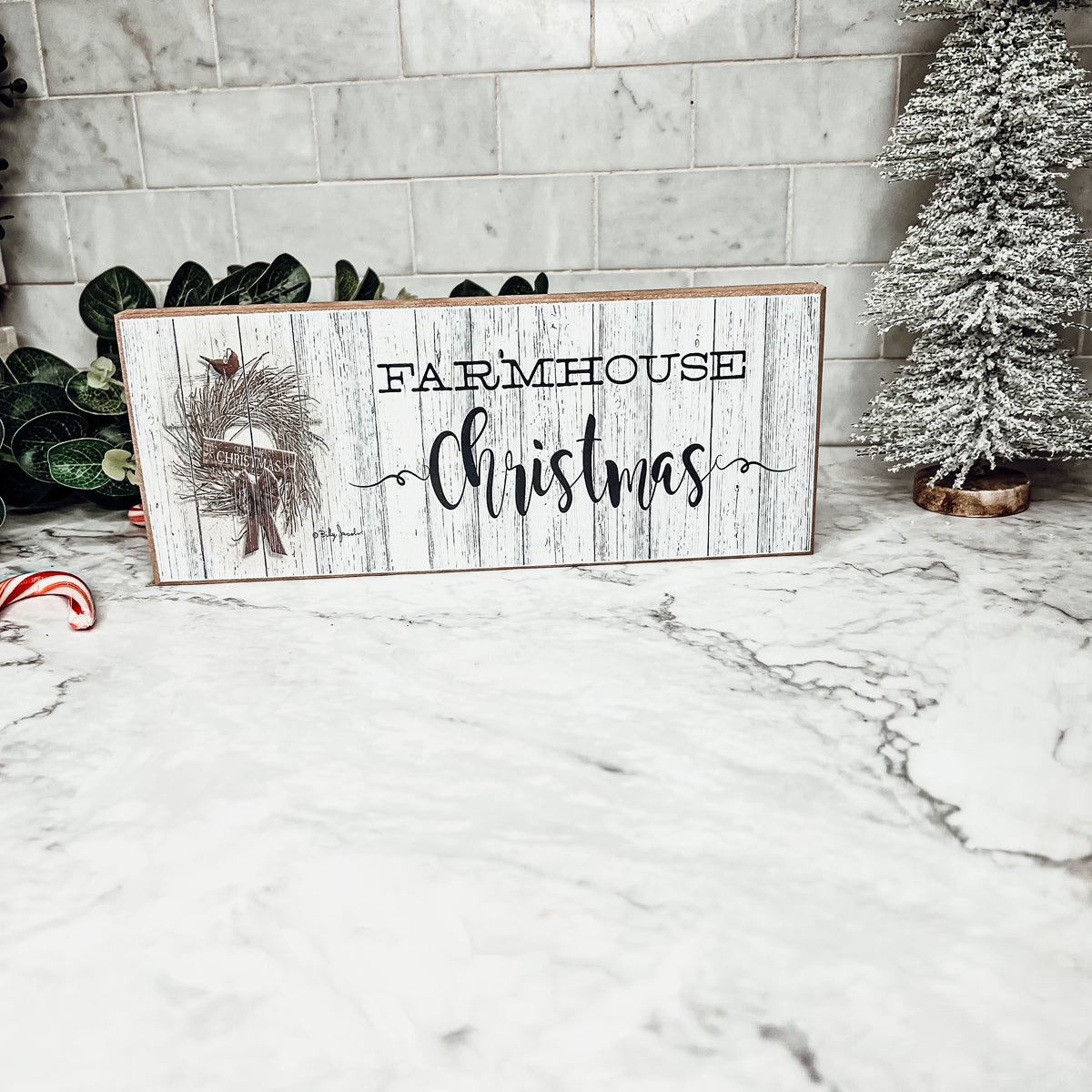 Farmhouse Christmas Sign Wooden Rustic Holiday Decor Minimalist Neutral 10x4 BandsCo Straps