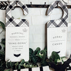 Halloween Double-Sided Door Hanger Spooky Cute Door Knob Sign 5x11.5 Black White BandsCo Straps