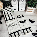 Halloween Tea Towel Bat 31 Vs Mummy Black White Cotton Dish Towel Kitchen Hand Towel Decor BandsCo Straps