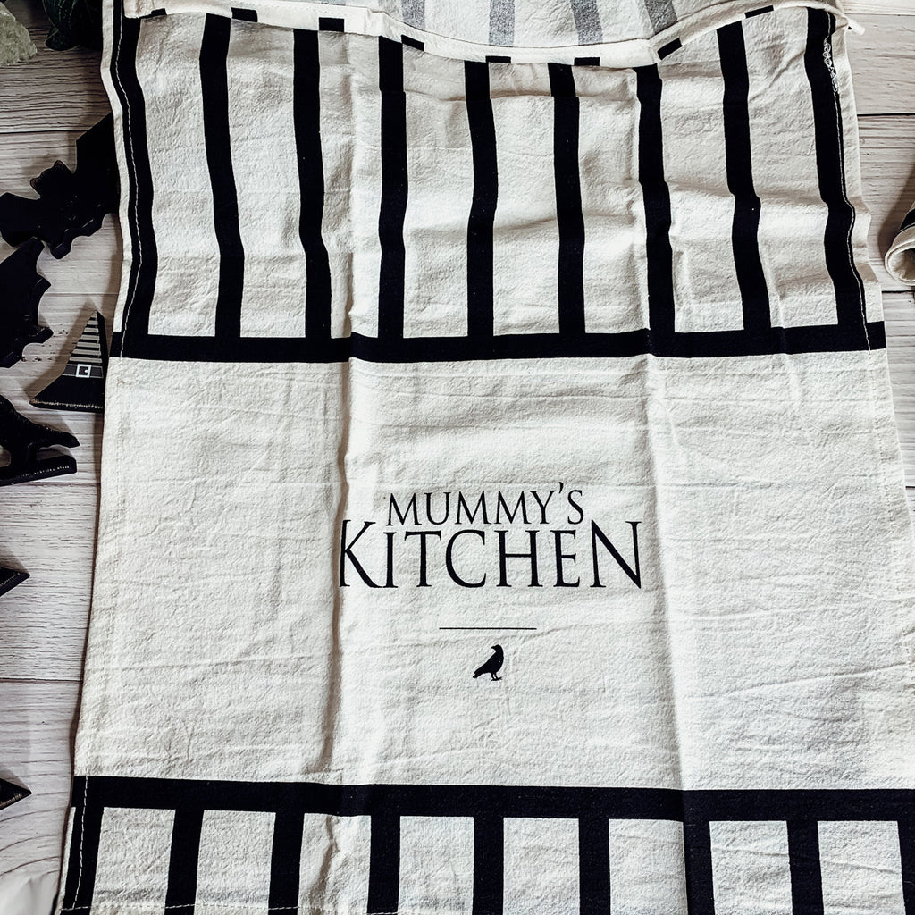 Halloween Tea Towel Bat 31 Vs Mummy Black White Cotton Dish Towel Kitchen Hand Towel Decor BandsCo Straps