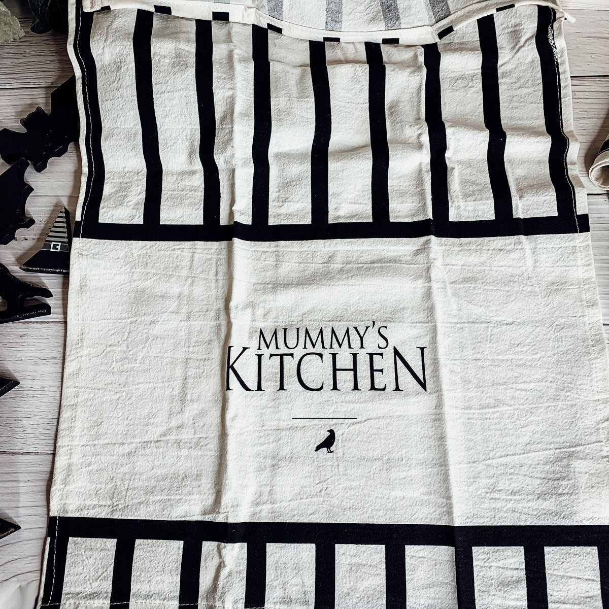Halloween Tea Towel Bat 31 Vs Mummy Black White Cotton Dish Towel Kitchen Hand Towel Decor BandsCo Straps