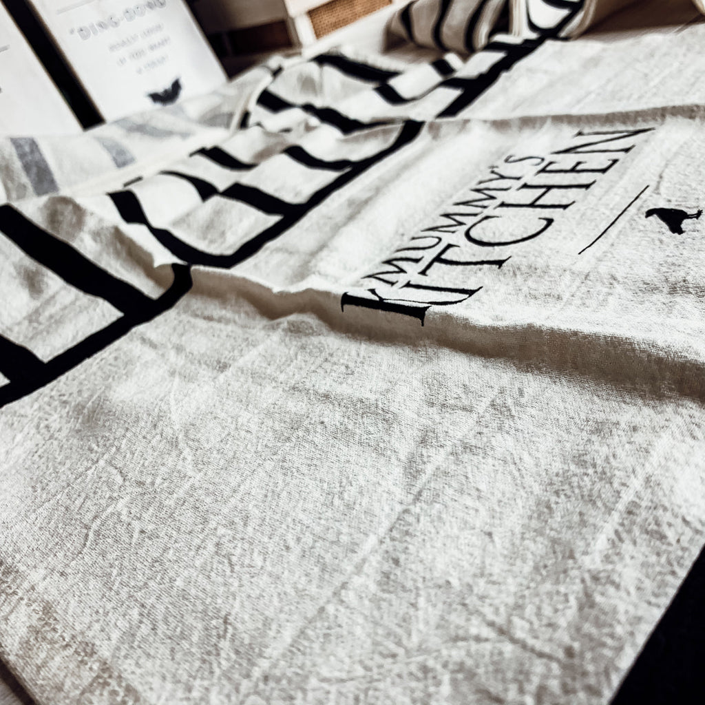 Halloween Tea Towel Bat 31 Vs Mummy Black White Cotton Dish Towel Kitchen Hand Towel Decor BandsCo Straps