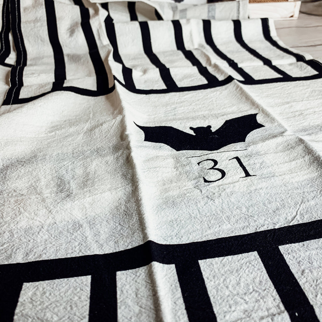 Halloween Tea Towel Bat 31 Vs Mummy Black White Cotton Dish Towel Kitchen Hand Towel Decor BandsCo Straps
