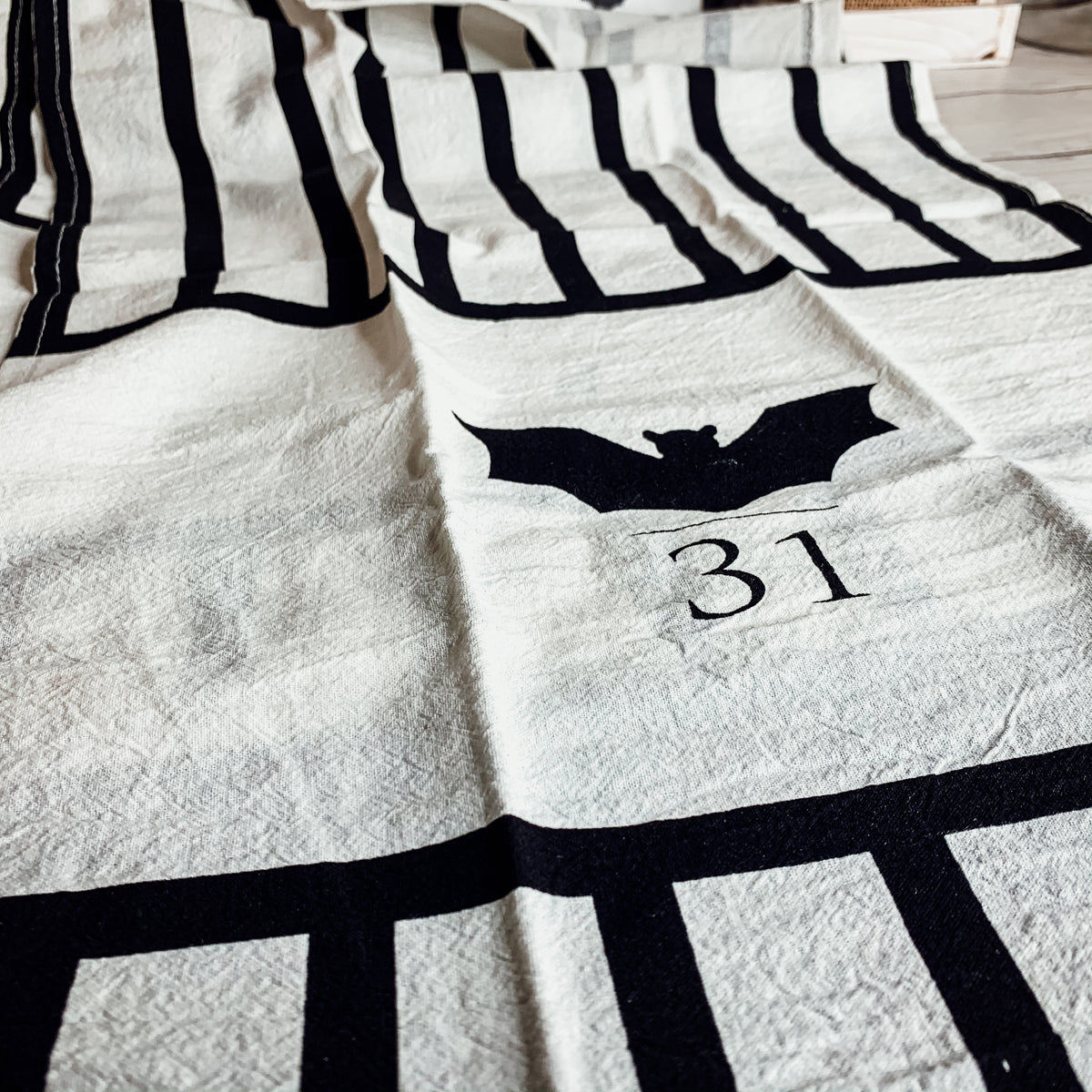 Halloween Tea Towel Bat 31 Vs Mummy Black White Cotton Dish Towel Kitchen Hand Towel Decor BandsCo Straps