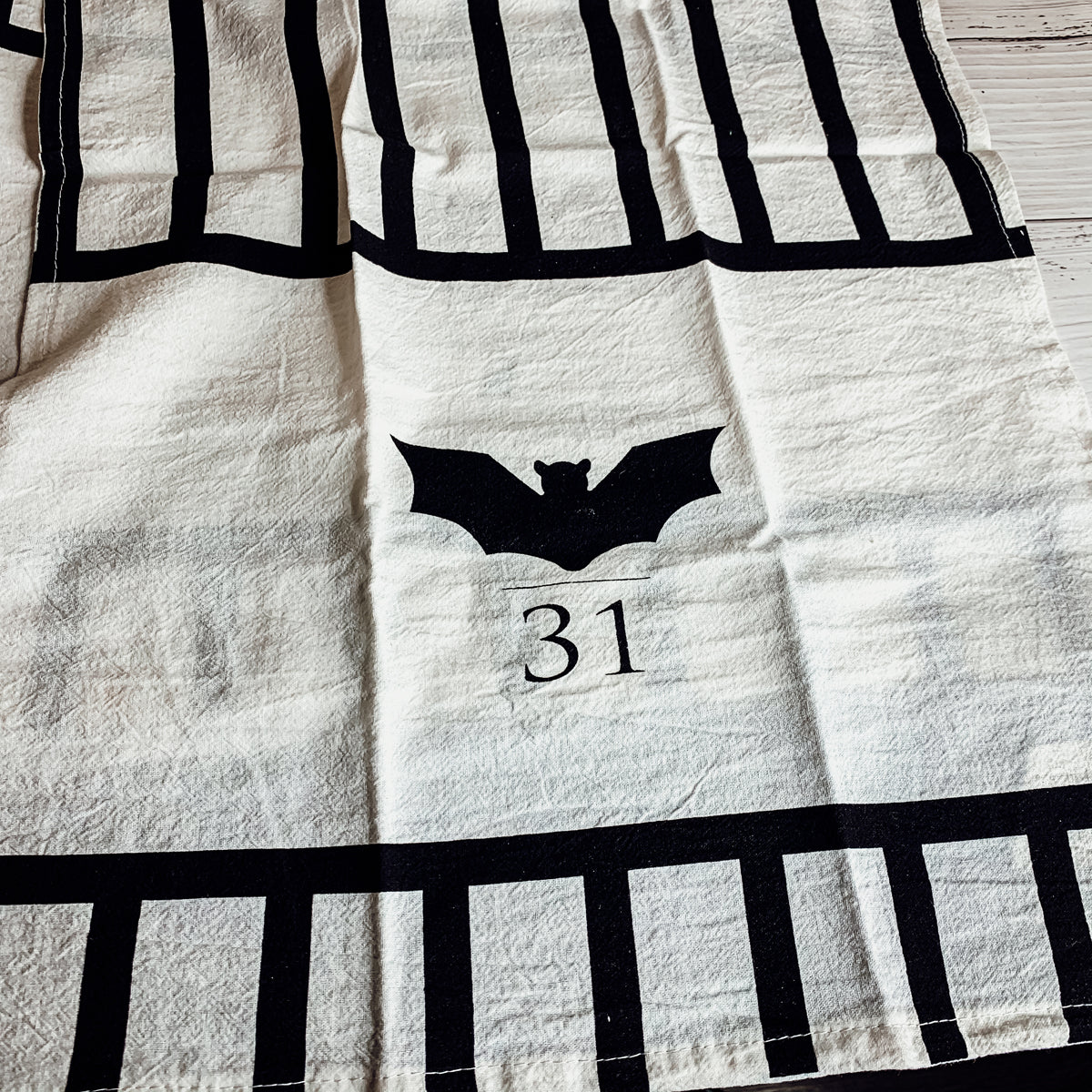 Halloween Tea Towel Bat 31 Vs Mummy Black White Cotton Dish Towel Kitchen Hand Towel Decor BandsCo Straps
