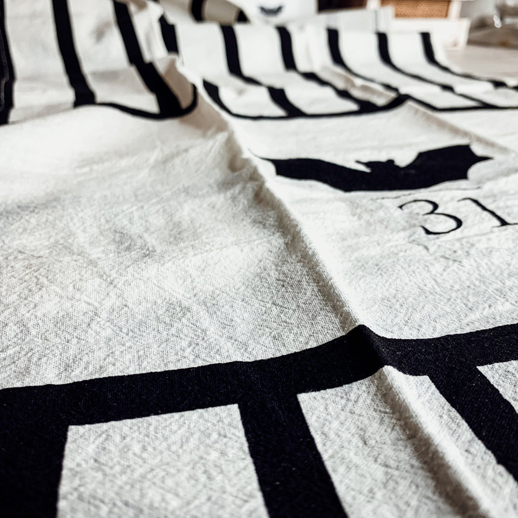 Halloween Tea Towel Bat 31 Vs Mummy Black White Cotton Dish Towel Kitchen Hand Towel Decor BandsCo Straps