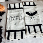 Halloween Tea Towel Bat 31 Vs Mummy Black White Cotton Dish Towel Kitchen Hand Towel Decor BandsCo Straps