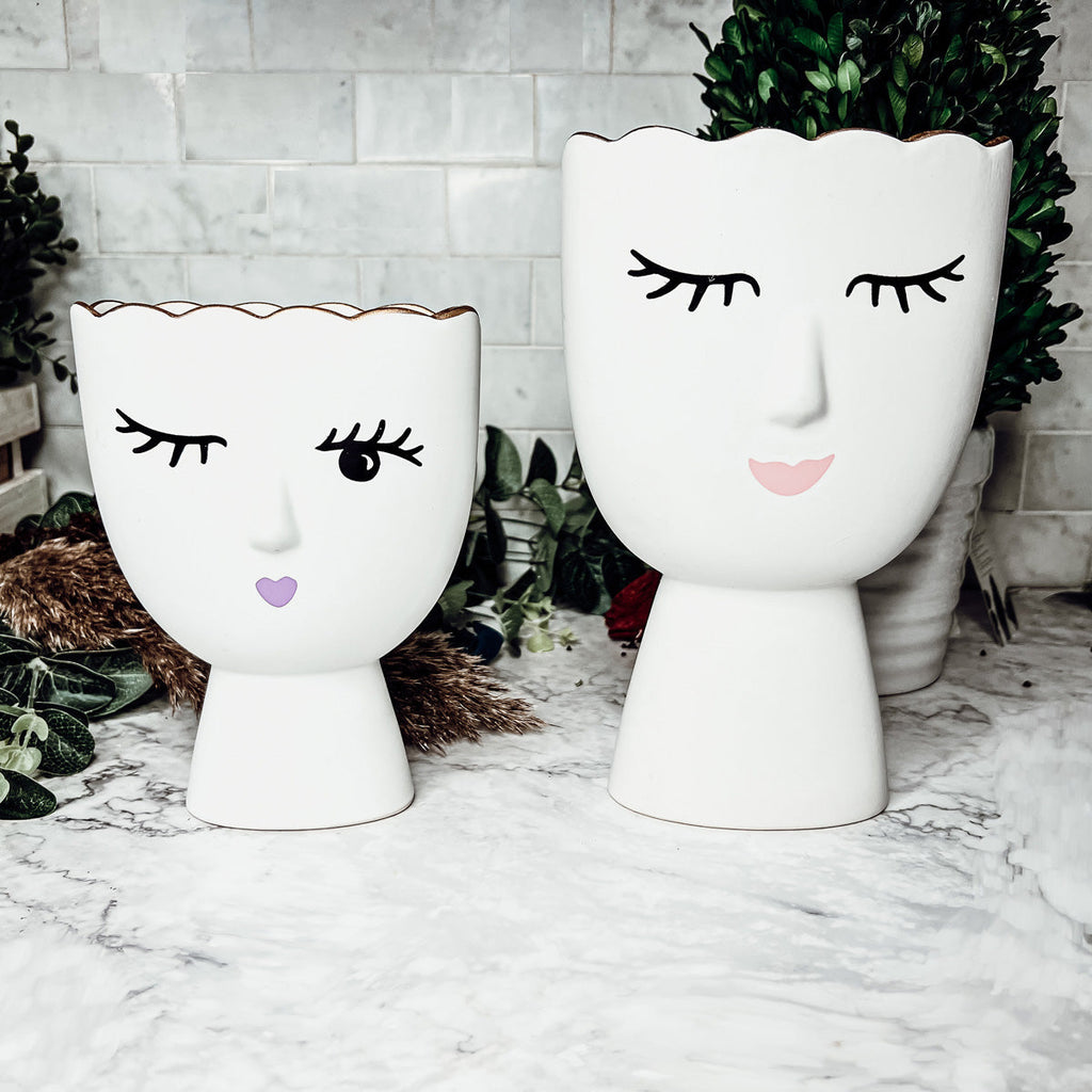 Coquette Porcelain Vases Set Of 2 Wink And Smile Ceramic Vases With Gold Trim Slim Vanity Decor BandsCo Straps