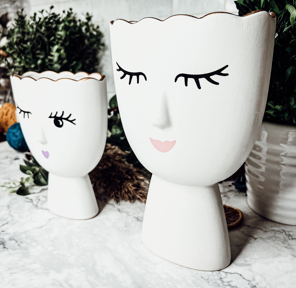 Coquette Porcelain Vases Set Of 2 Wink And Smile Ceramic Vases With Gold Trim Slim Vanity Decor BandsCo Straps