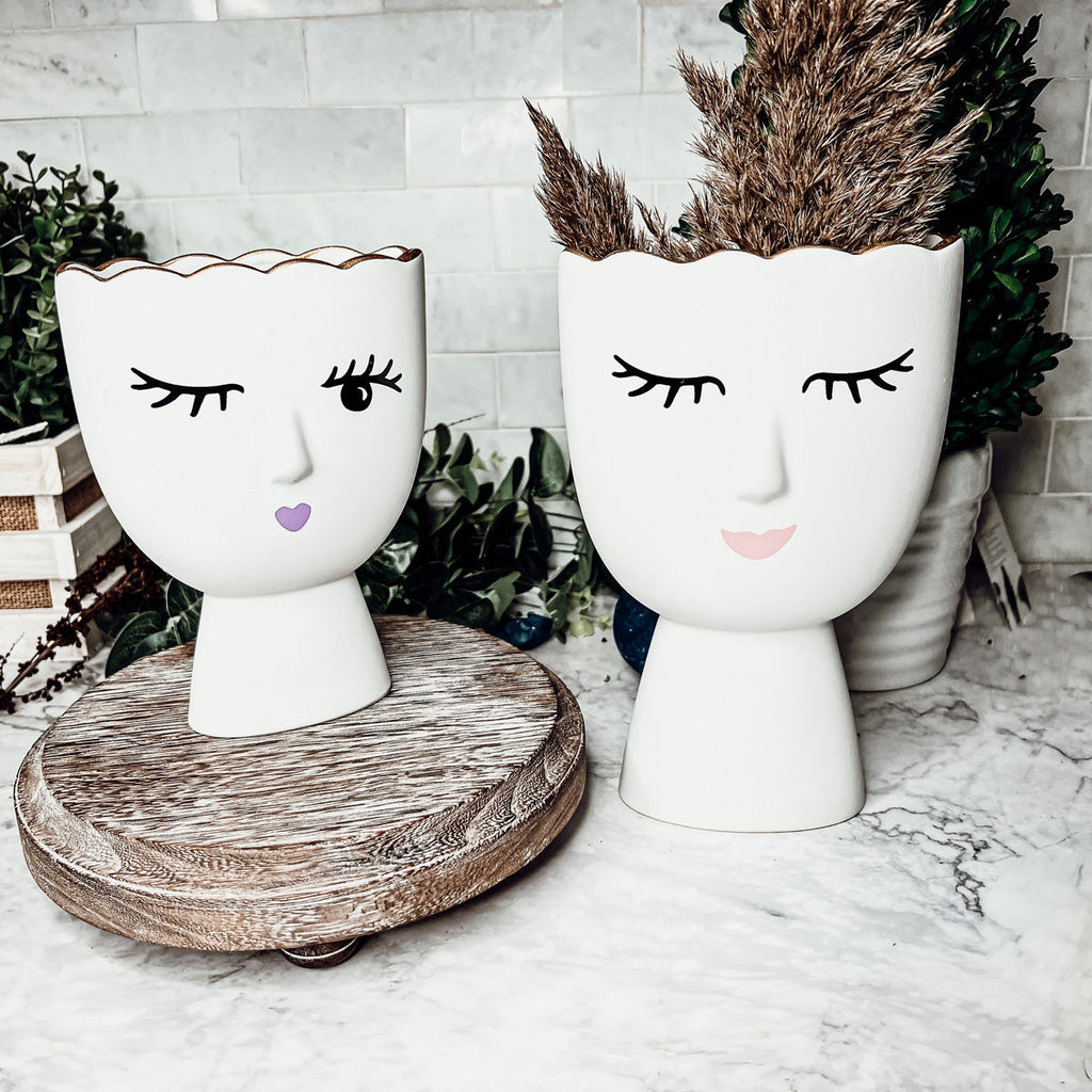 Coquette Porcelain Vases Set Of 2 Wink And Smile Ceramic Vases With Gold Trim Slim Vanity Decor BandsCo Straps