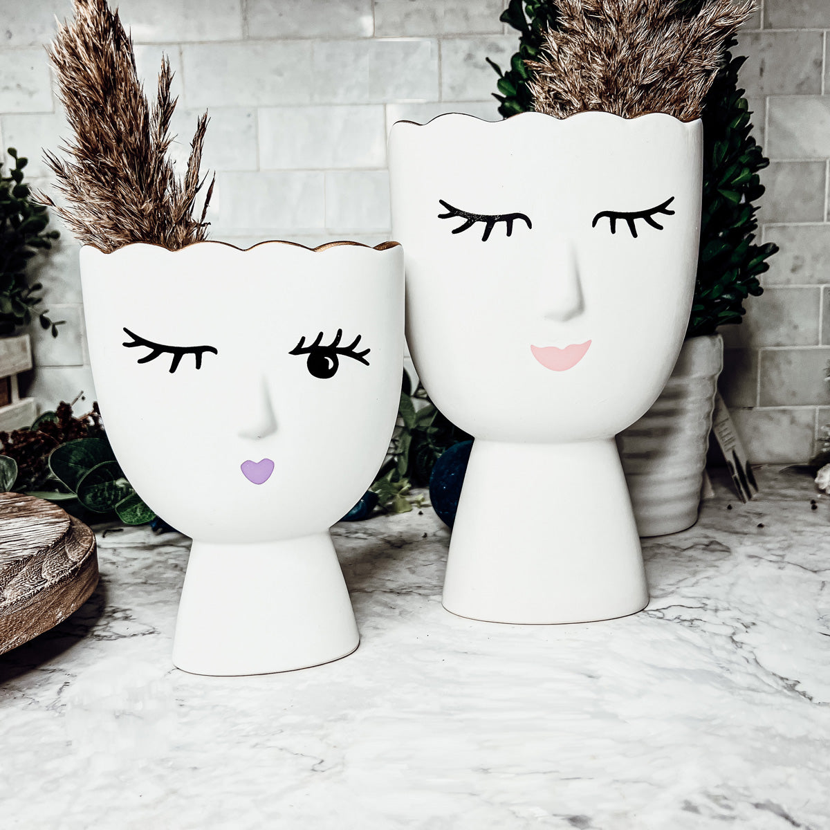 Coquette Porcelain Vases Set Of 2 Wink And Smile Ceramic Vases With Gold Trim Slim Vanity Decor BandsCo Straps