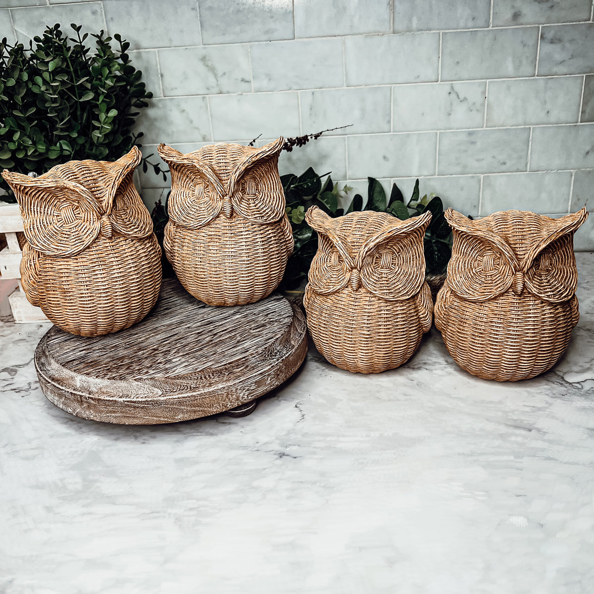 Basket Weave Owl Figurine Resin Rustic Owl Bookend Tabletop Accent Home Decor BandsCo Straps
