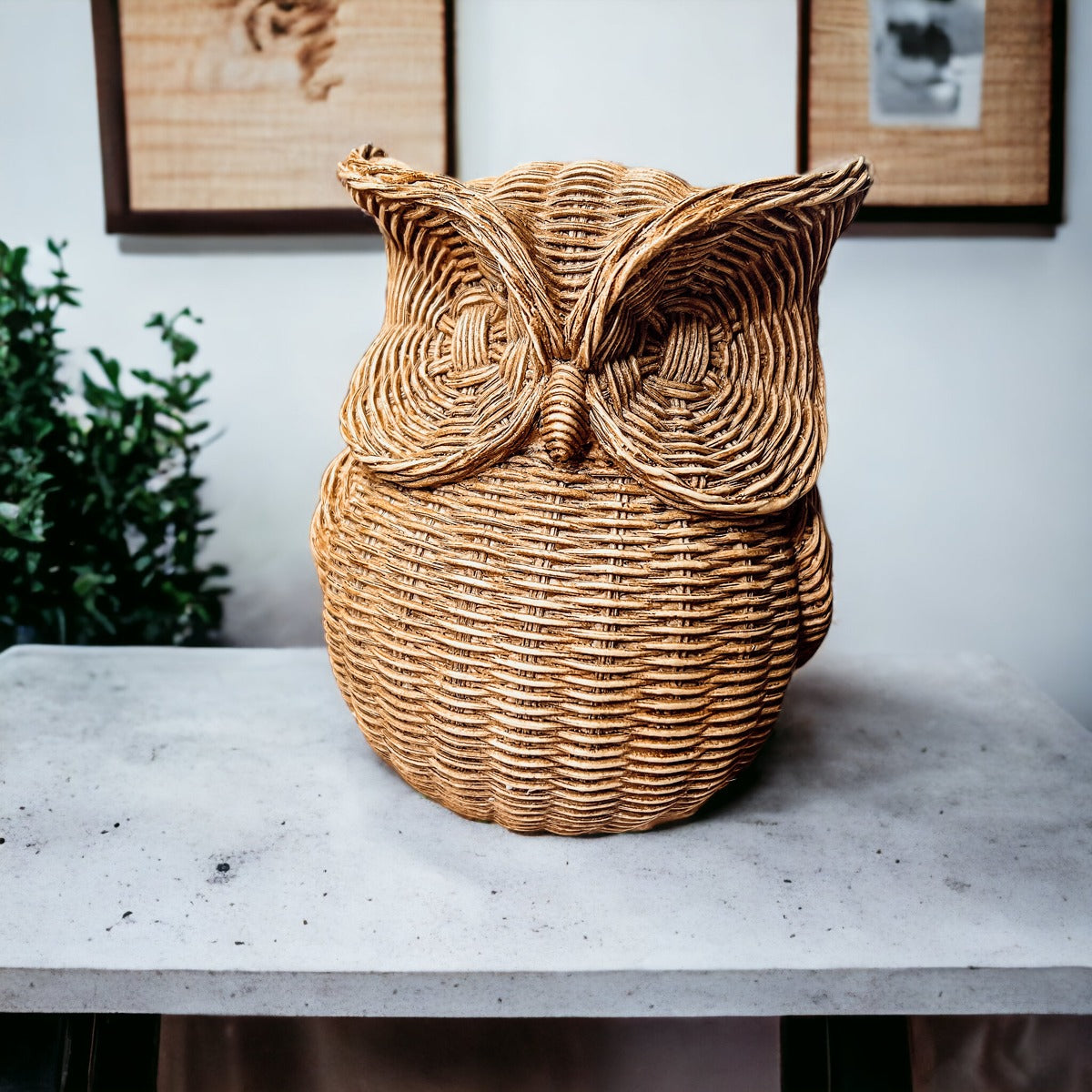 Basket Weave Owl Figurine Resin Rustic Owl Bookend Tabletop Accent Home Decor BandsCo Straps