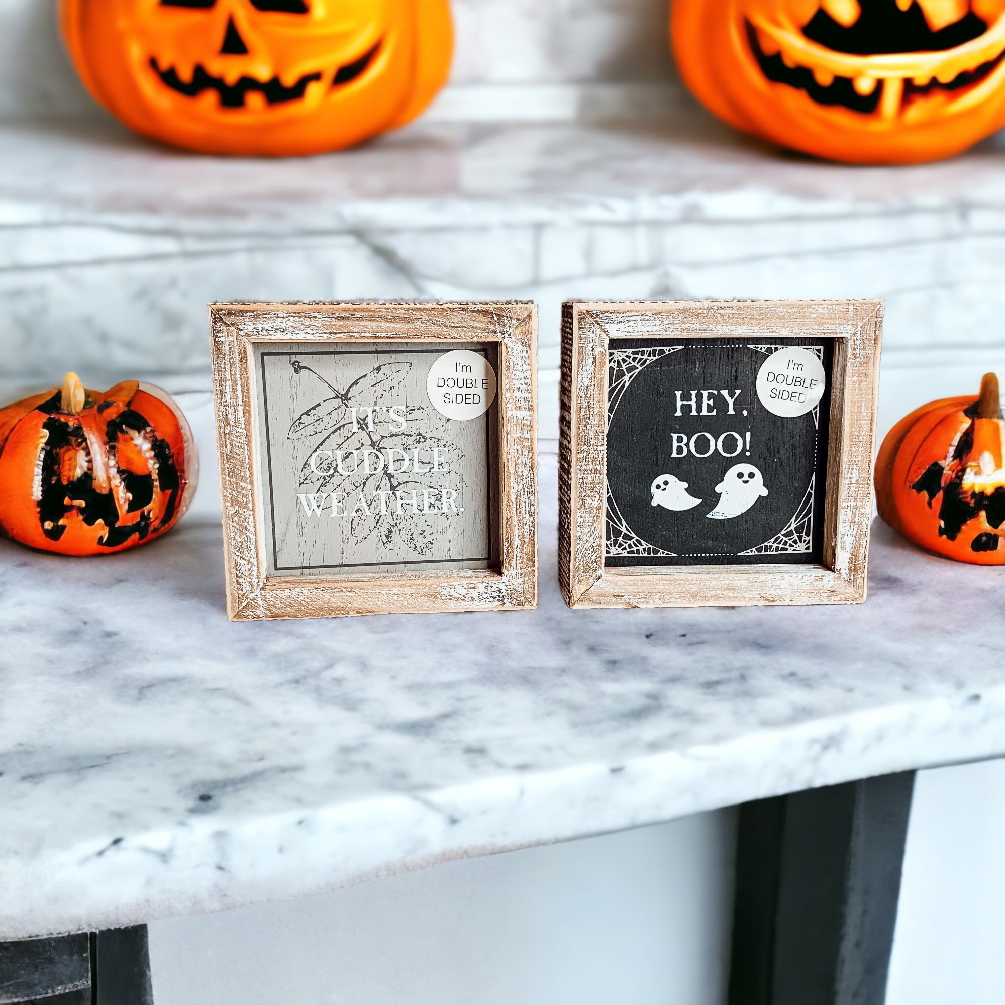 Double-Sided Fall Sign Hey Boo/It's Cuddle Weather Reversible Porch Decor BandsCo Straps