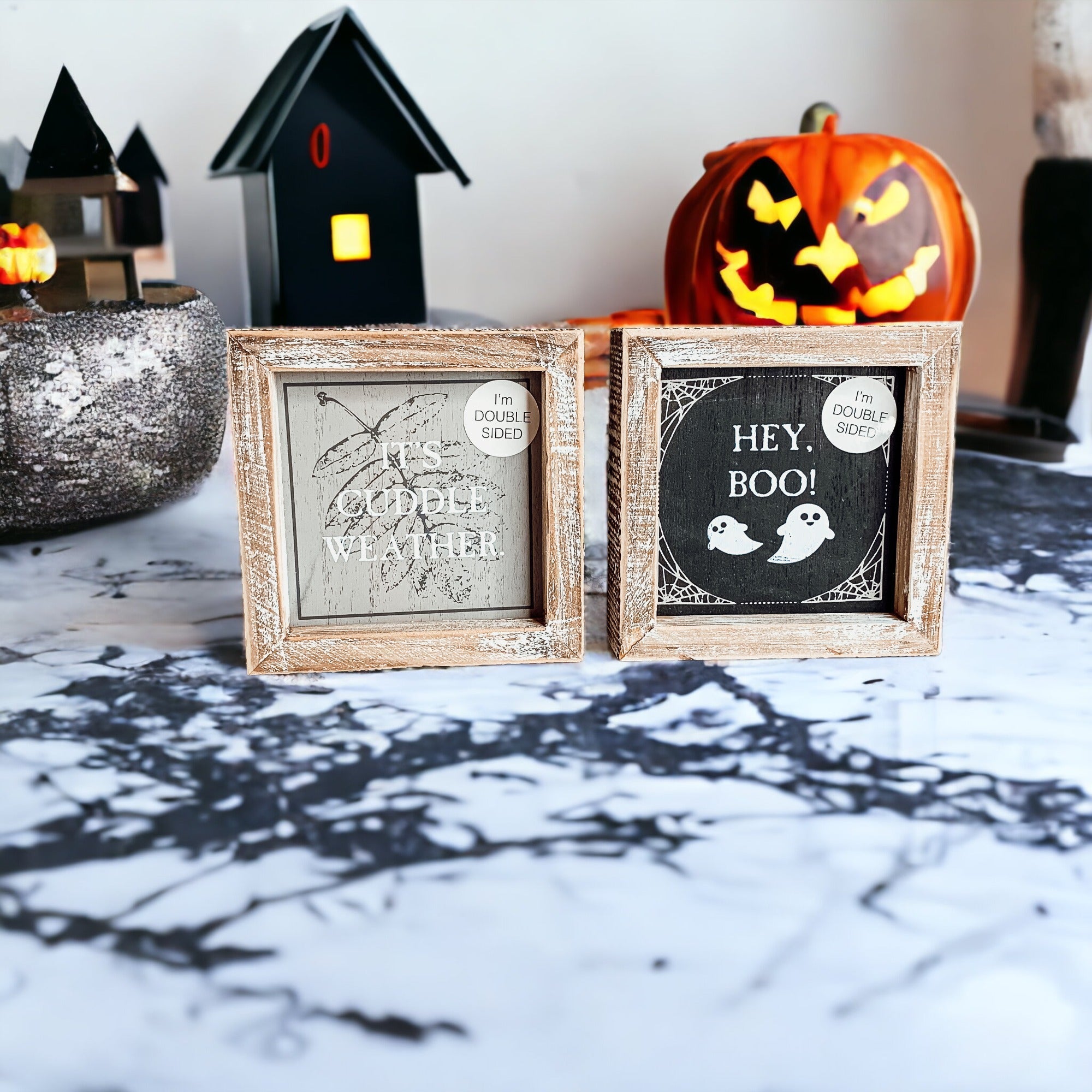 Double-Sided Fall Sign Hey Boo/It's Cuddle Weather Reversible Porch Decor BandsCo Straps