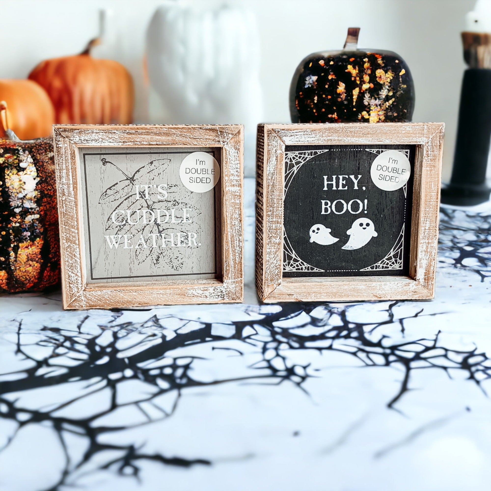 Double-Sided Fall Sign Hey Boo/It's Cuddle Weather Reversible Porch Decor BandsCo Straps
