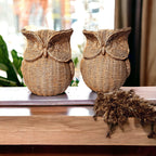 Basket Weave Owl Figurine Resin Rustic Owl Bookend Tabletop Accent Home Decor BandsCo Straps