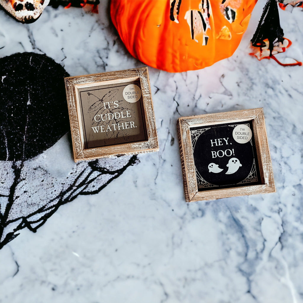 Double-Sided Fall Sign Hey Boo/It's Cuddle Weather Reversible Porch Decor BandsCo Straps