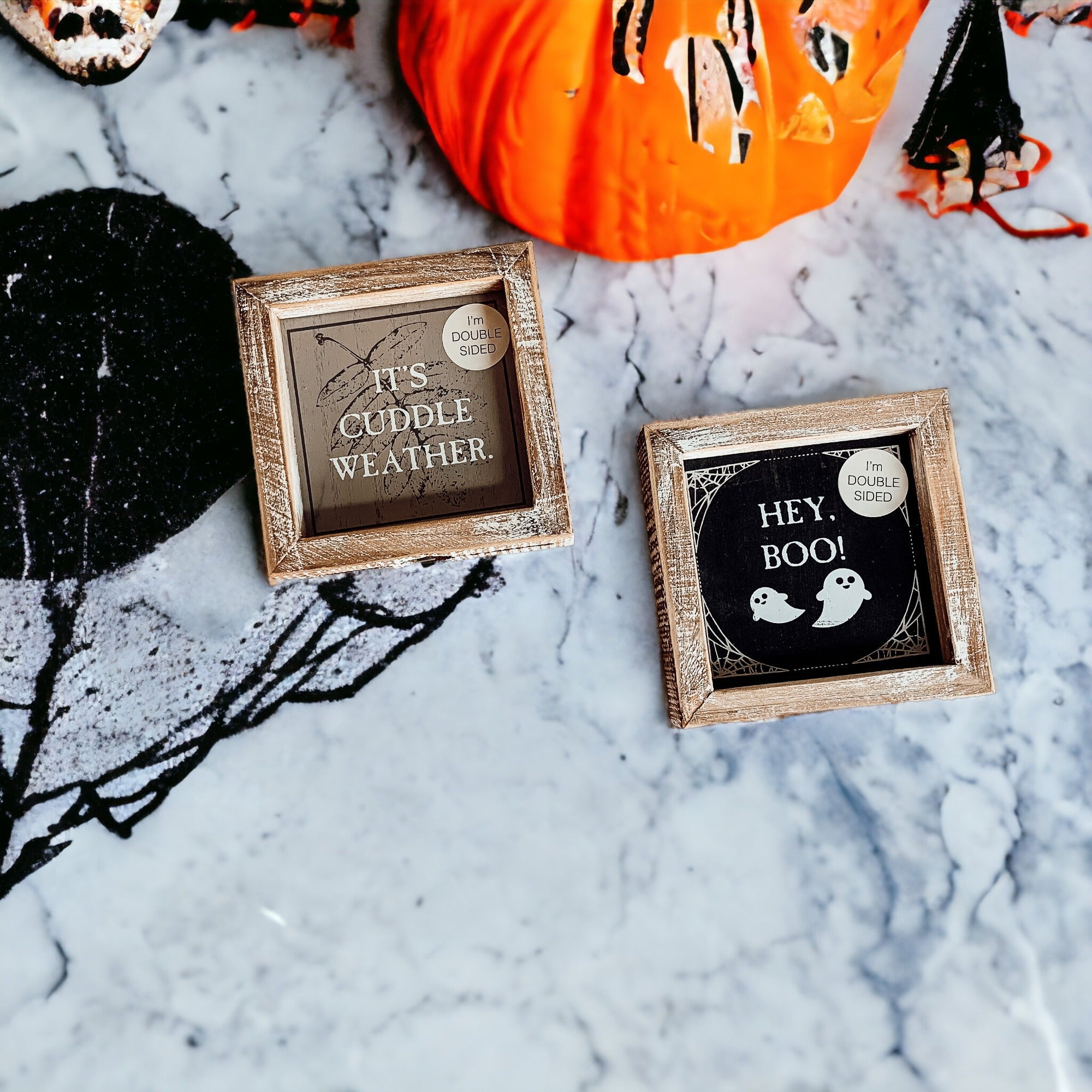Double-Sided Fall Sign Hey Boo/It's Cuddle Weather Reversible Porch Decor BandsCo Straps