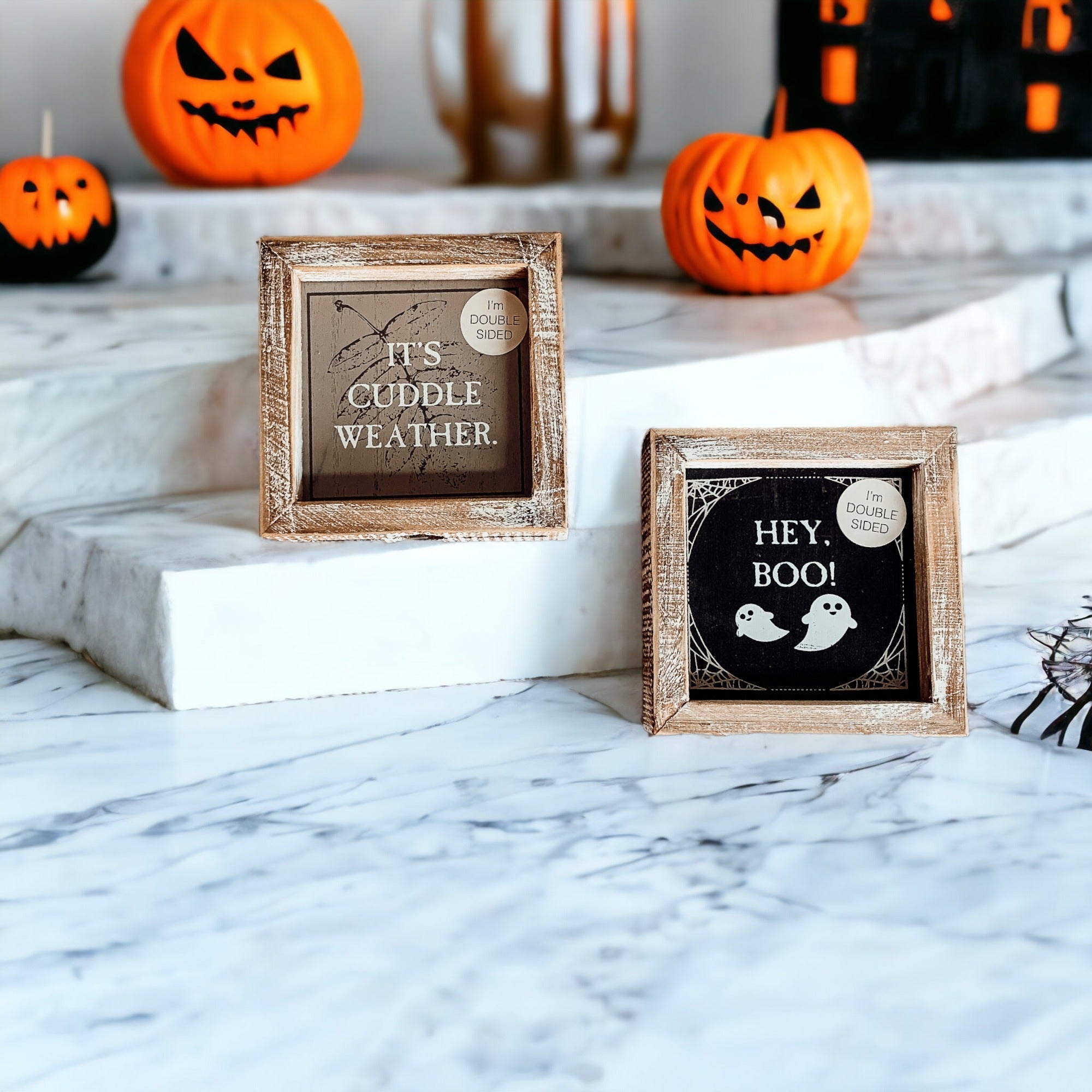 Double-Sided Fall Sign Hey Boo/It's Cuddle Weather Reversible Porch Decor BandsCo Straps