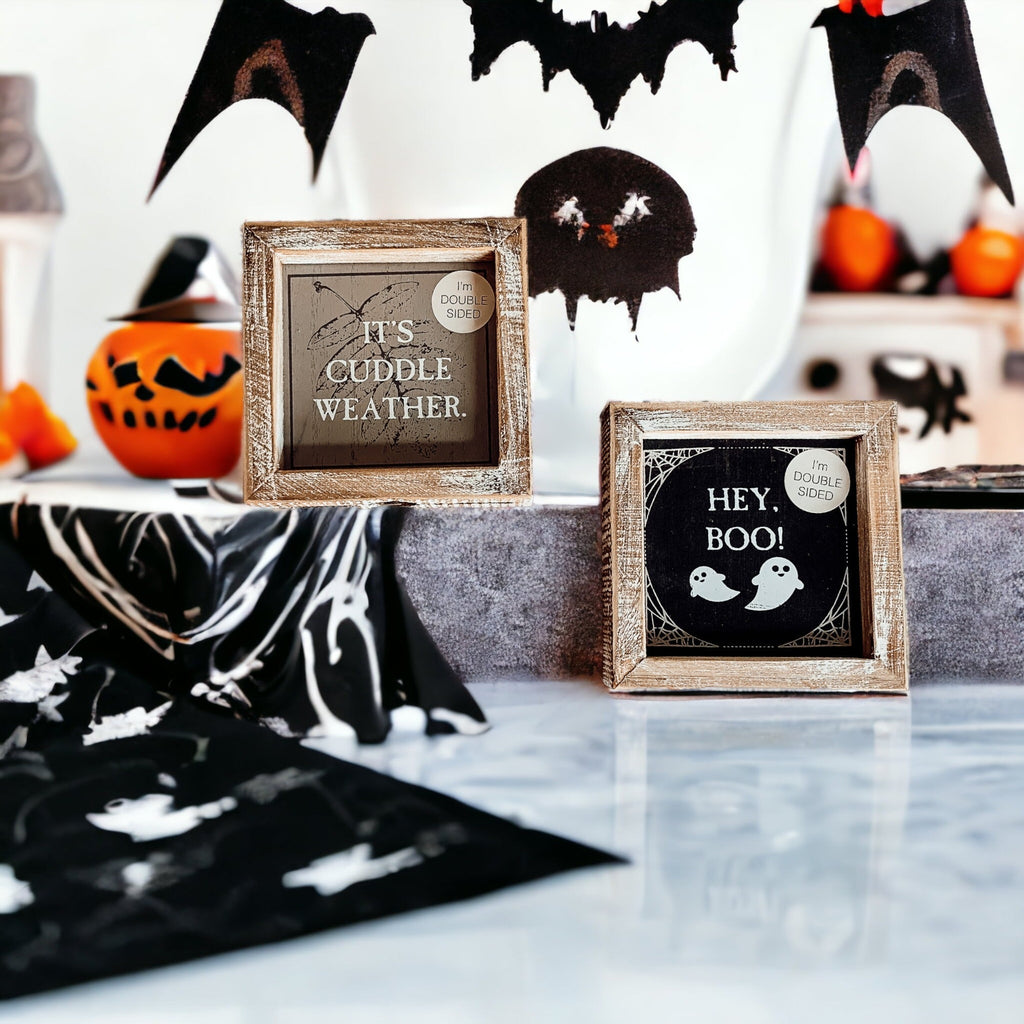 Double-Sided Fall Sign Hey Boo/It's Cuddle Weather Reversible Porch Decor BandsCo Straps
