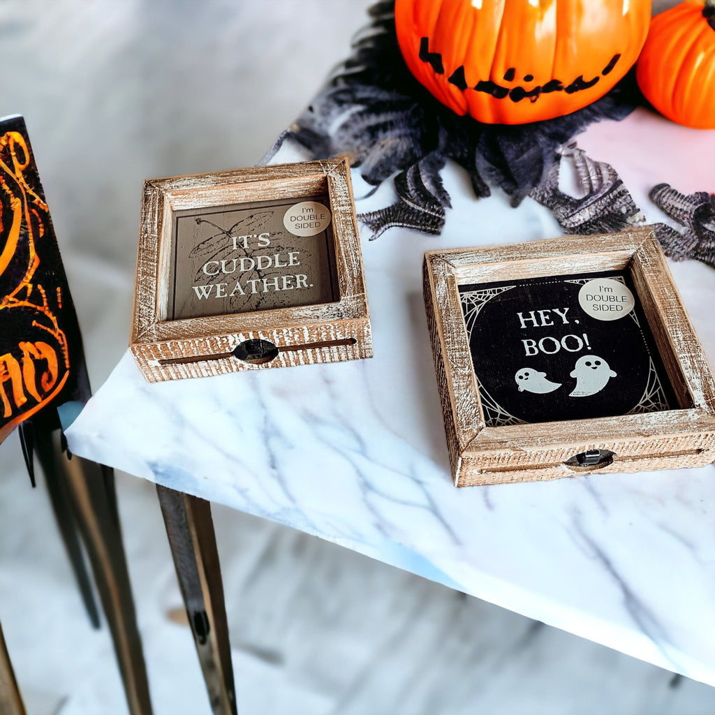 Double-Sided Fall Sign Hey Boo/It's Cuddle Weather Reversible Porch Decor BandsCo Straps