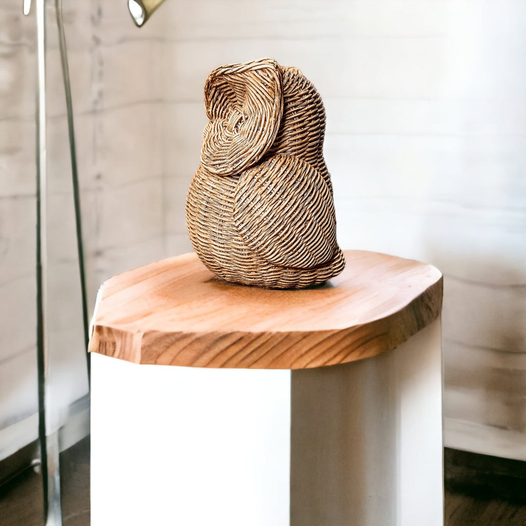 Basket Weave Owl Figurine Resin Rustic Owl Bookend Tabletop Accent Home Decor BandsCo Straps