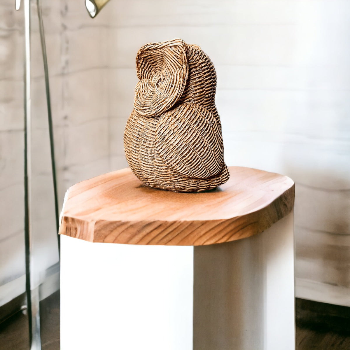 Basket Weave Owl Figurine Resin Rustic Owl Bookend Tabletop Accent Home Decor BandsCo Straps