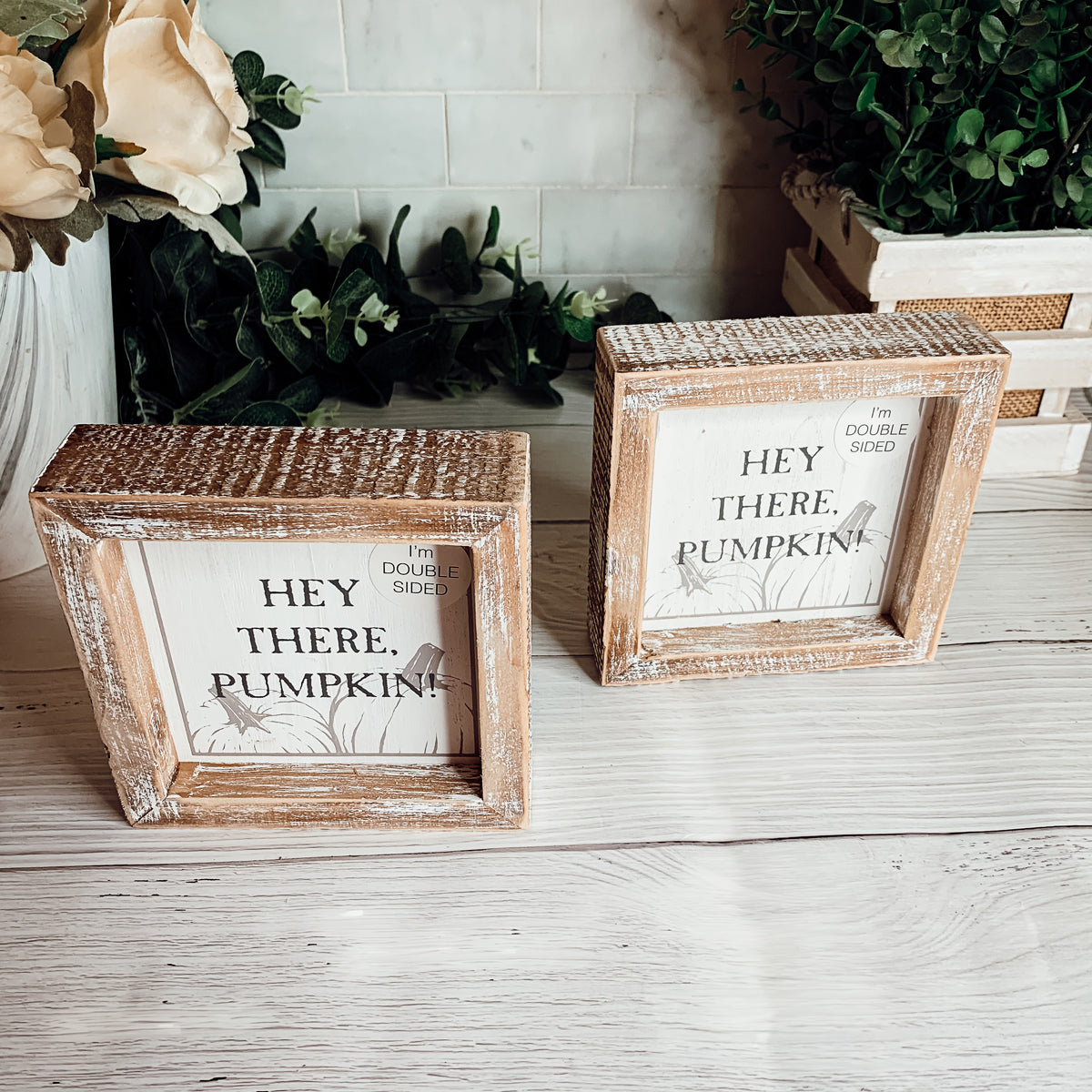 Double-Sided Reversible Pumpkin Sign Hey There Pumpkin / Lets Get Spooky BandsCo Straps