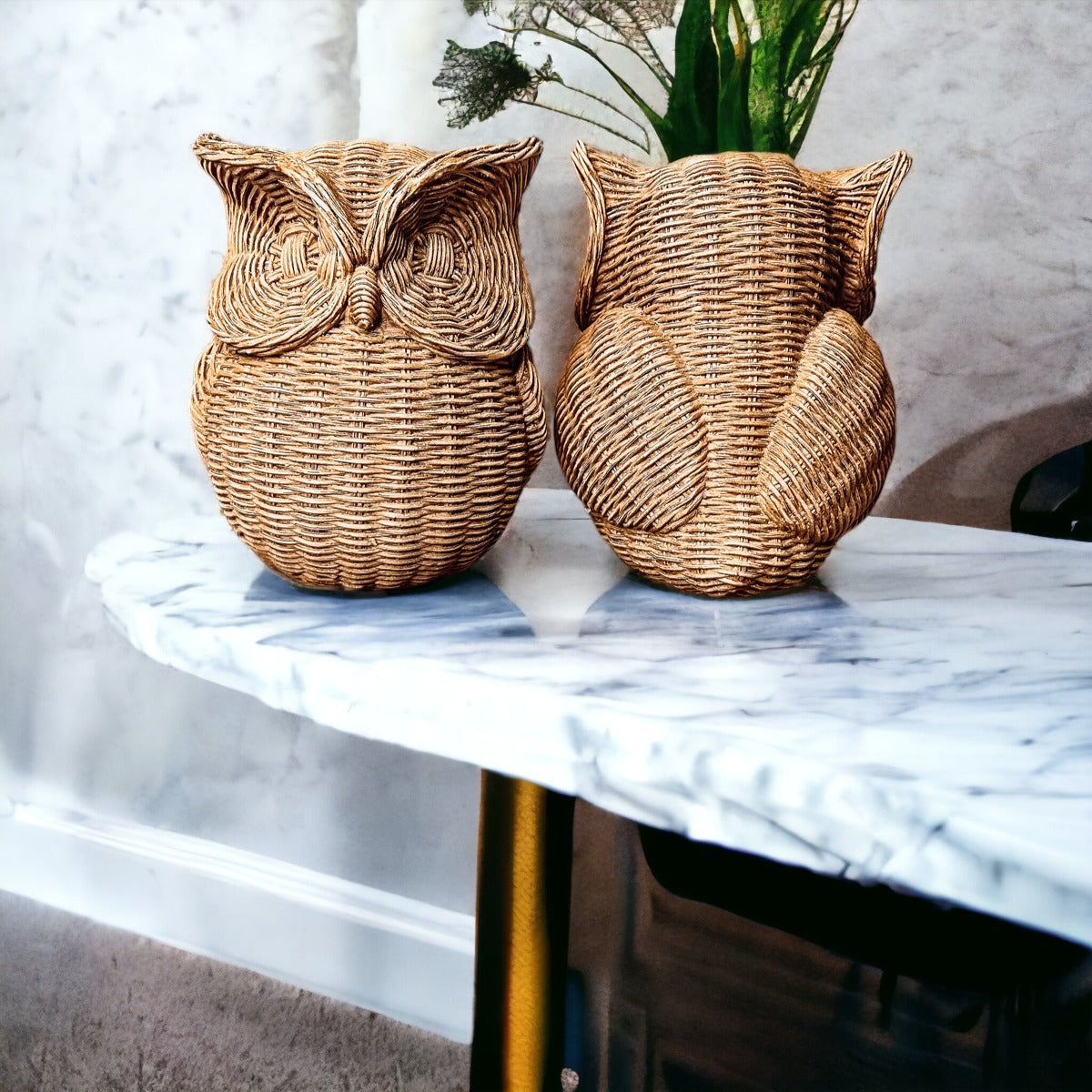 Basket Weave Owl Figurine Resin Rustic Owl Bookend Tabletop Accent Home Decor BandsCo Straps