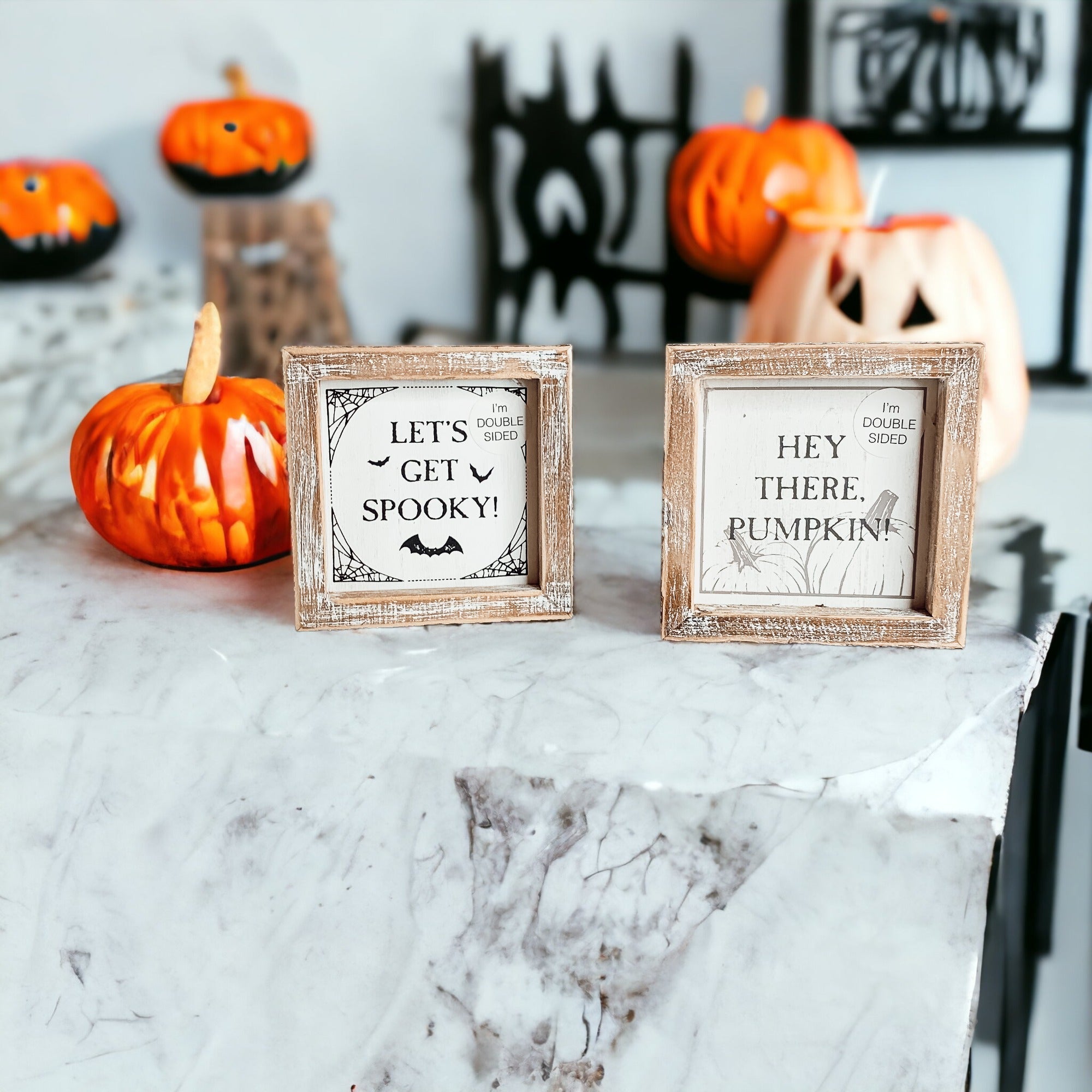 Double-Sided Reversible Pumpkin Sign Hey There Pumpkin / Lets Get Spooky BandsCo Straps