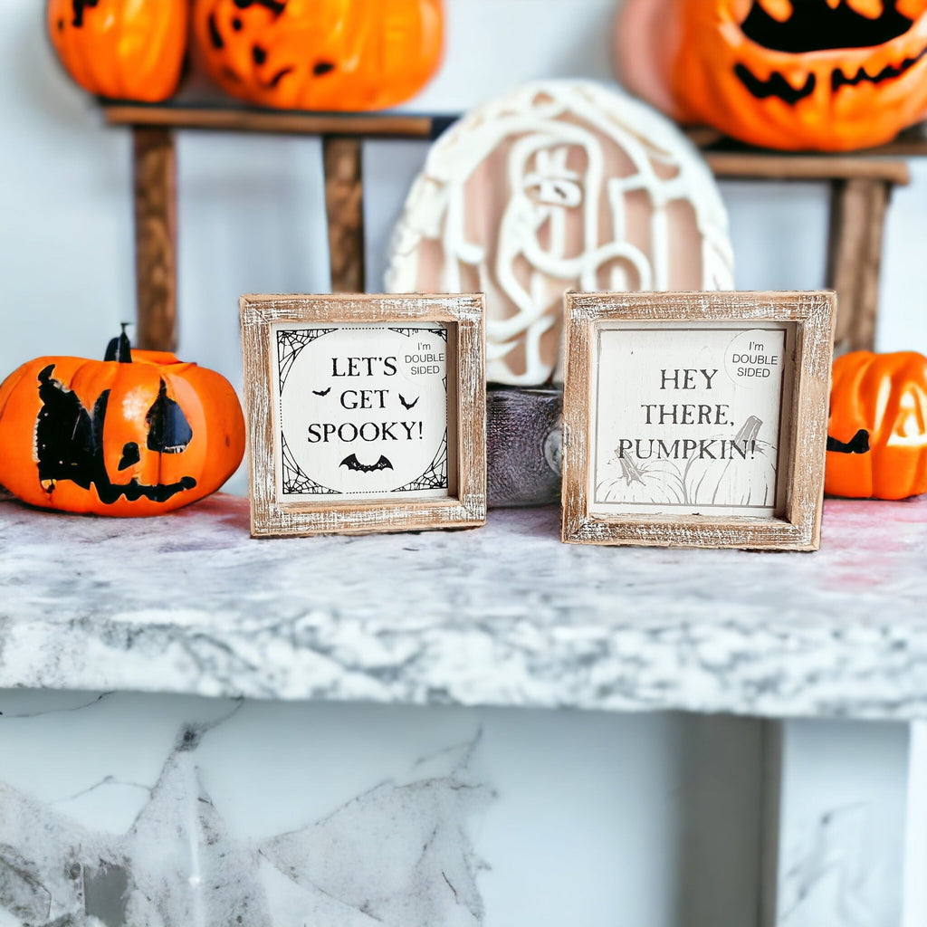 Double-Sided Reversible Pumpkin Sign Hey There Pumpkin / Lets Get Spooky BandsCo Straps
