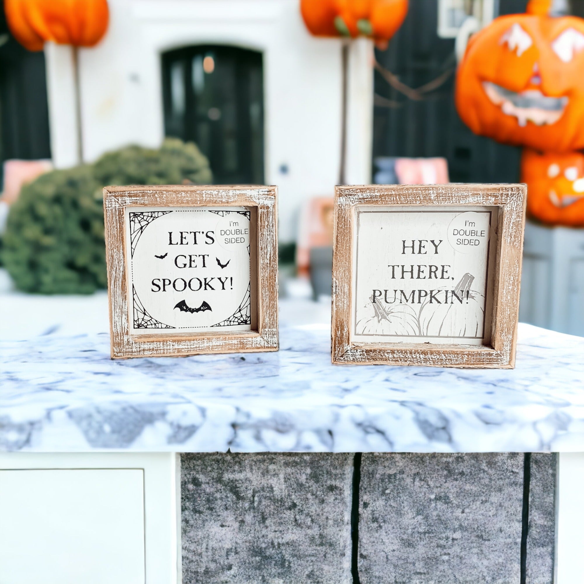 Double-Sided Reversible Pumpkin Sign Hey There Pumpkin / Lets Get Spooky BandsCo Straps