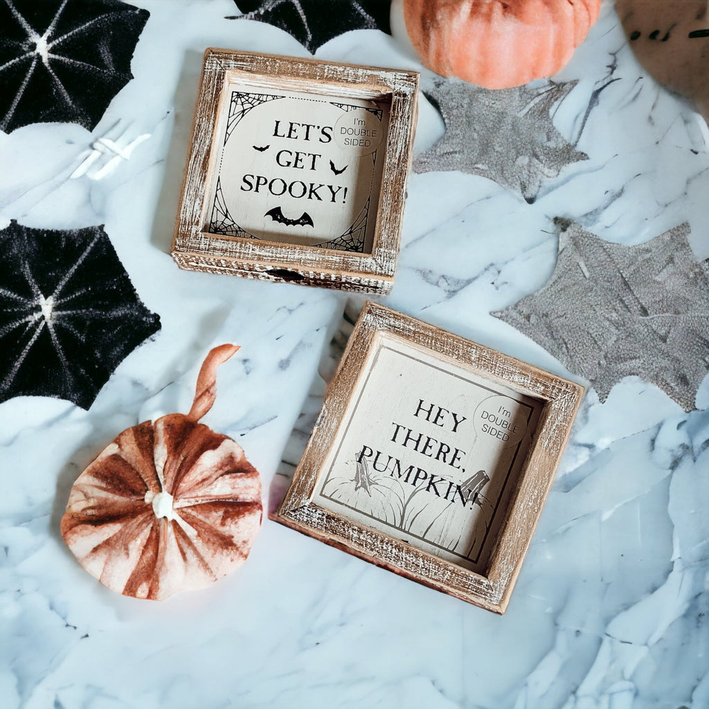 Double-Sided Reversible Pumpkin Sign Hey There Pumpkin / Lets Get Spooky BandsCo Straps