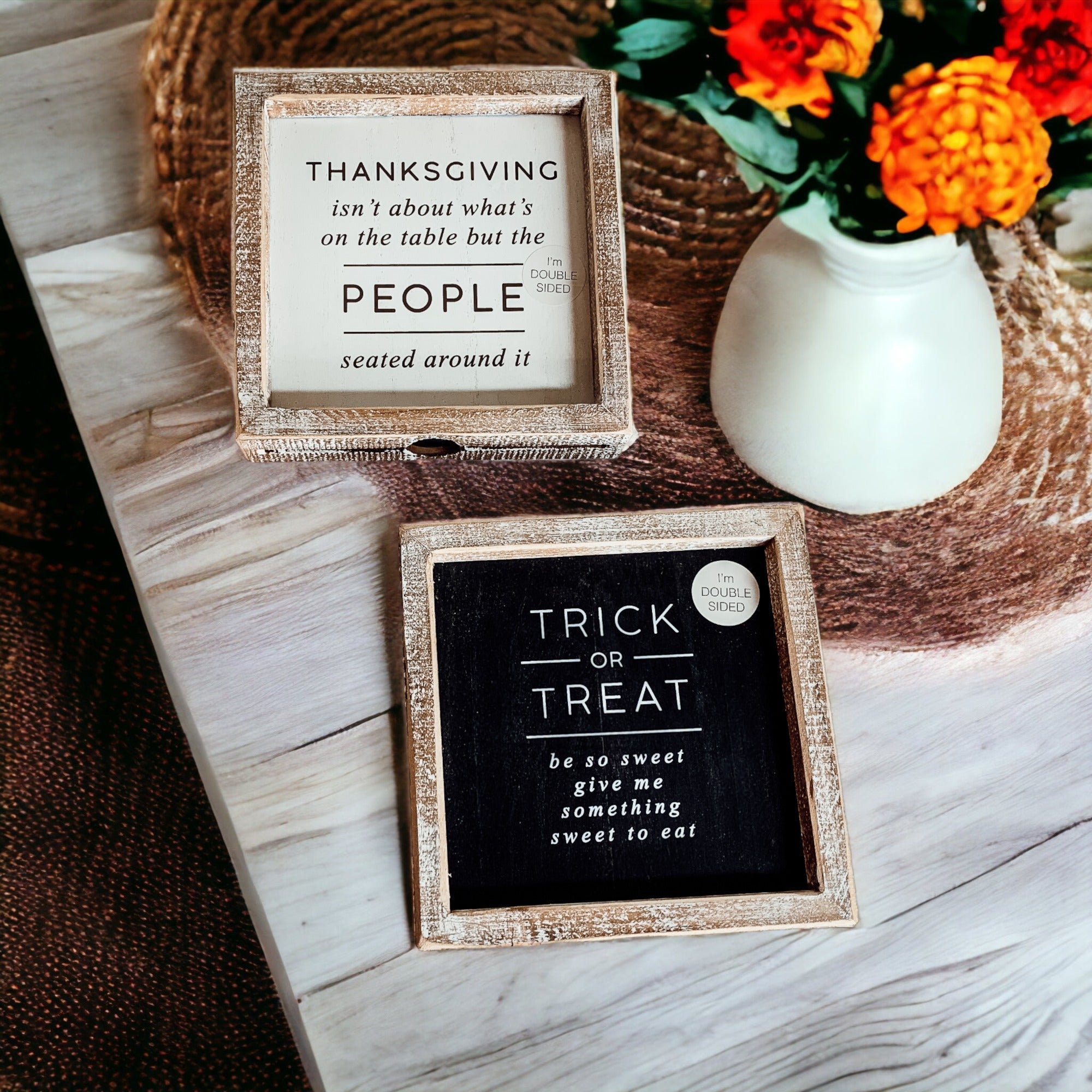 Double-Sided Halloween To Thanksgiving Reversible Porch Sign 2-in-1 Fall Decor BandsCo Straps