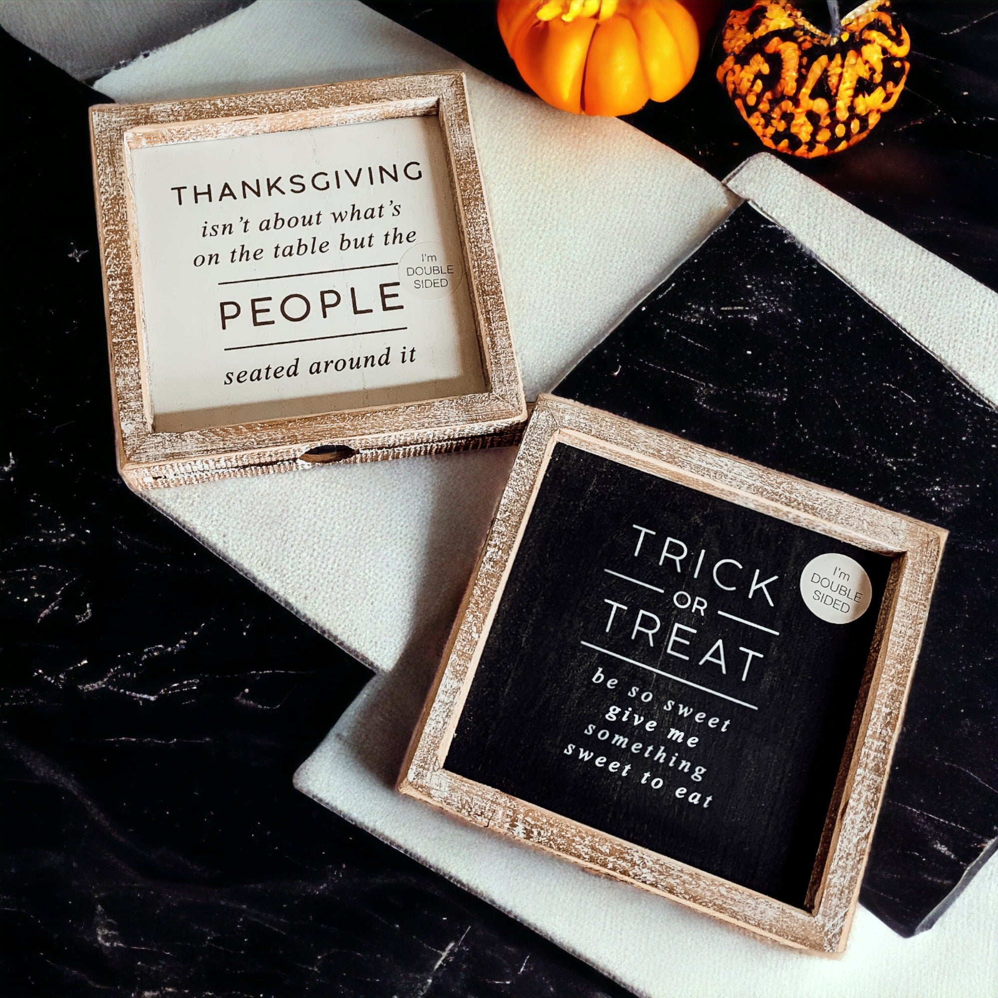 Double-Sided Halloween To Thanksgiving Reversible Porch Sign 2-in-1 Fall Decor BandsCo Straps