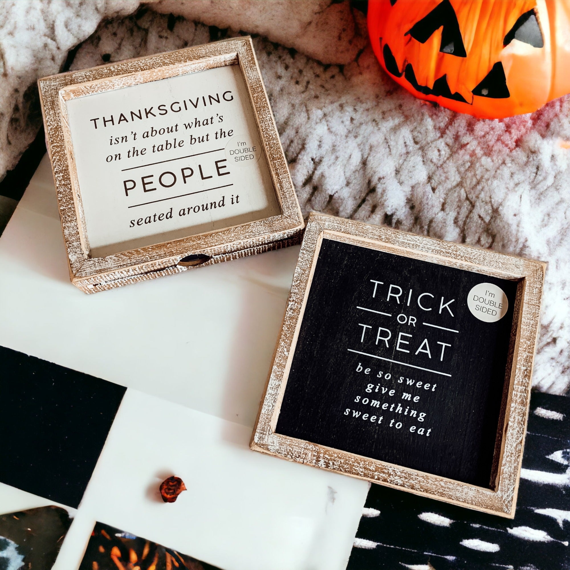Double-Sided Halloween To Thanksgiving Reversible Porch Sign 2-in-1 Fall Decor BandsCo Straps