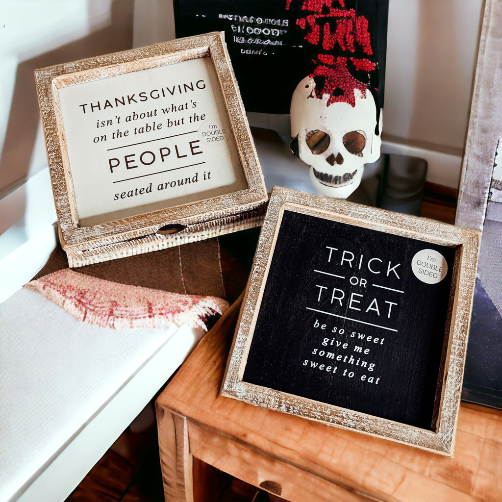 Double-Sided Halloween To Thanksgiving Reversible Porch Sign 2-in-1 Fall Decor BandsCo Straps