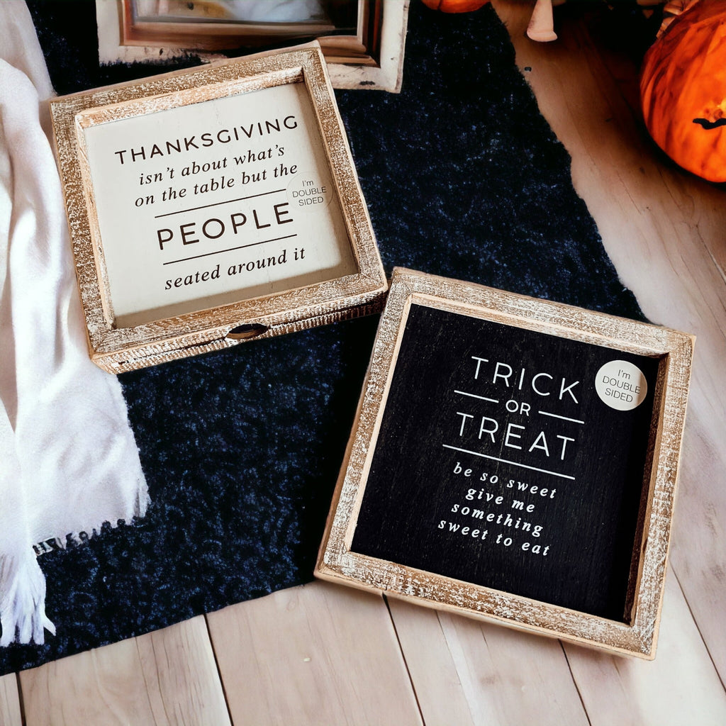 Double-Sided Halloween To Thanksgiving Reversible Porch Sign 2-in-1 Fall Decor BandsCo Straps
