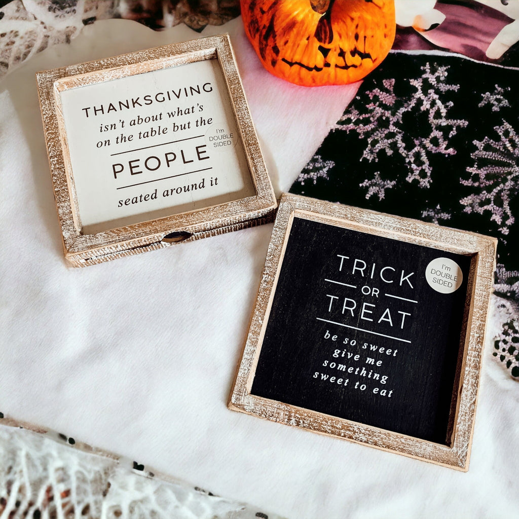 Double-Sided Halloween To Thanksgiving Reversible Porch Sign 2-in-1 Fall Decor BandsCo Straps