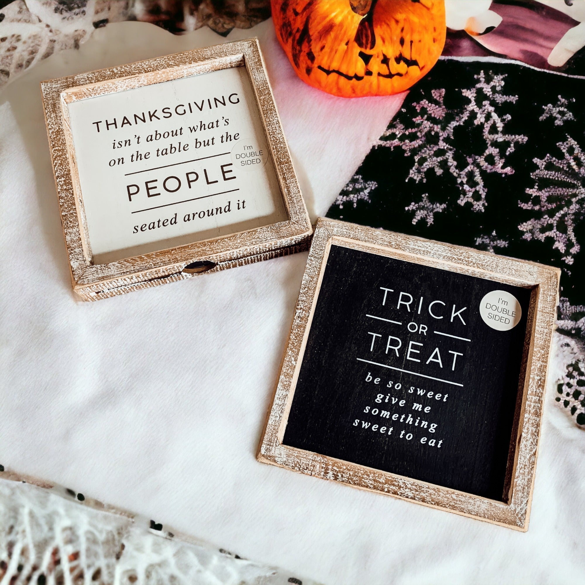 Double-Sided Halloween To Thanksgiving Reversible Porch Sign 2-in-1 Fall Decor BandsCo Straps