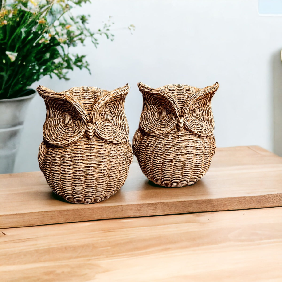 Basket Weave Owl Figurine Resin Rustic Owl Bookend Tabletop Accent Home Decor BandsCo Straps