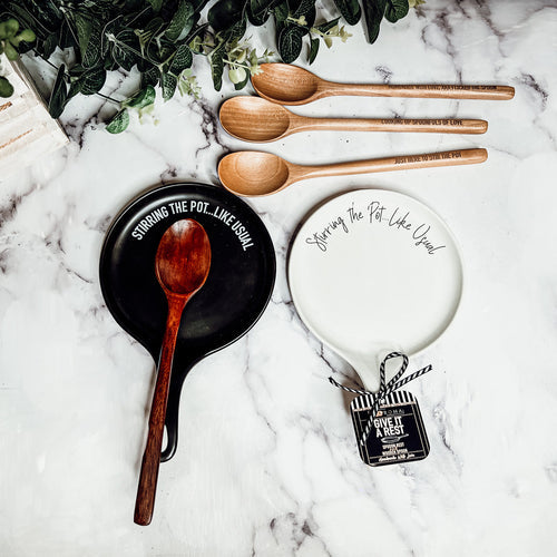Spoon Rest And Wooden Spoon Set Custom Color Quote Choice Kitchen Gift BandsCo Straps