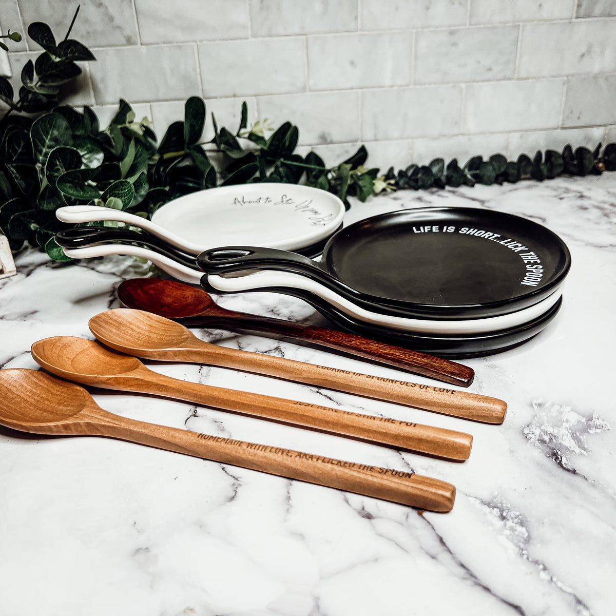 Spoon Rest And Wooden Spoon Set Custom Color Quote Choice Kitchen Gift BandsCo Straps