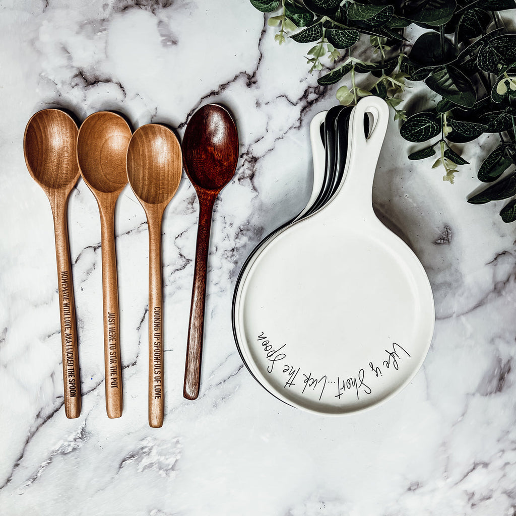 Spoon Rest And Wooden Spoon Set Custom Color Quote Choice Kitchen Gift BandsCo Straps