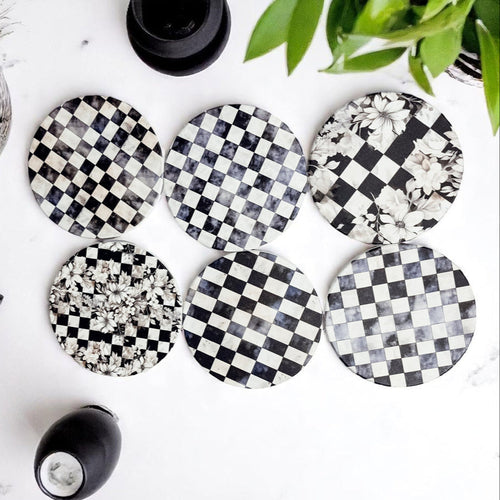 Spring Ceramic Coasters Set of 4 Courtly Check Designs Absorbent Drink Coasters for Table Protection BandsCo Straps