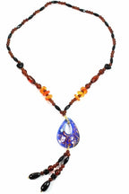 Gypsy Oval Pendant Shimmer Necklace With Glass Beads