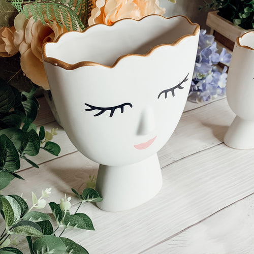 Coquette Porcelain Vases Set Of 2 Wink And Smile Ceramic Vases With Gold Trim Slim Vanity Decor BandsCo Straps
